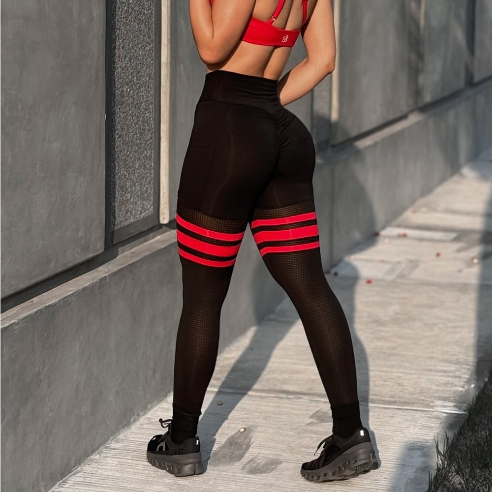 Bombshell Sportswear Black Leggings with Red Stripe Detail - Picture 6 of 6